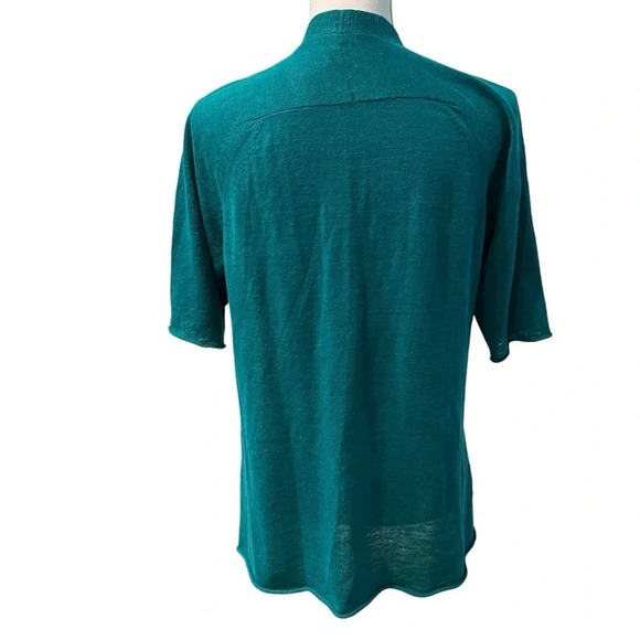 Eileen Fisher Teal Green Open Front Short Sleeve Organic Linen Cardigan Size PP - Picture 4 of 13